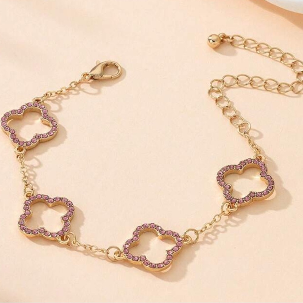 NEW Pink + Gold clover bracelet